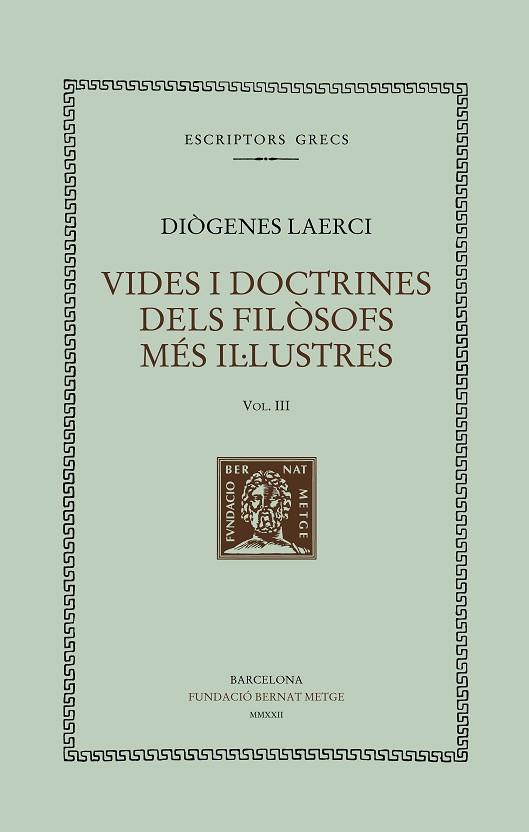 Vides i doctrines dels filòsofs més il·lustres III | 9788498593907 | DIOGENES LAERCI