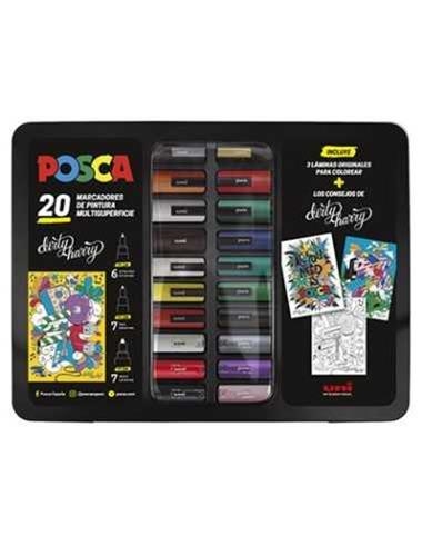 MALETA METAL·LICA 20 POSCA AMB LÀMINES DE DIBUIX | 8435009953453 | UNI POSCA