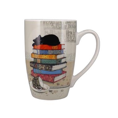 TAZA CERAMICA 490ML CAJA GATO MONTAÑA LIBROS | 3700572784397