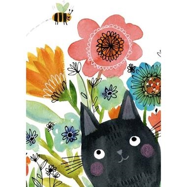 CUADERNO GRAPADO HORIZONTAL 15X21CM GATO CON FLORE | 3494150156743