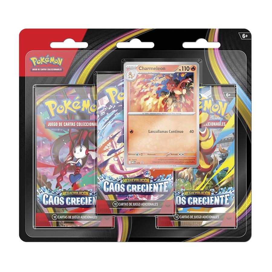 POKEMON TCG BLISTER 3 CHARMELEON SOBRES COLECCION CAOS CRECIENTE | 196214140202 | POKEMON TRADING CARD GAME